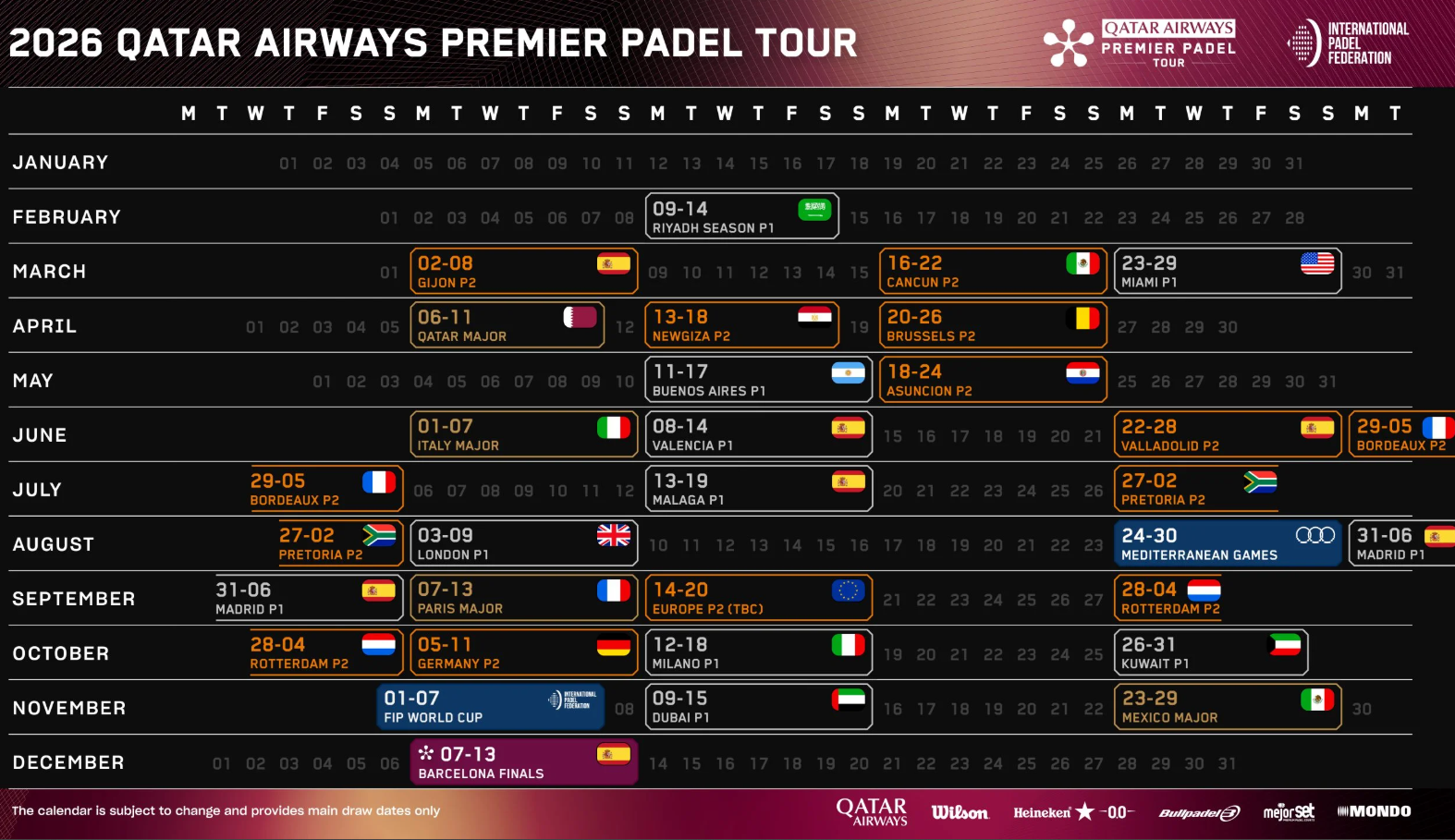 calendario premier padel 2026